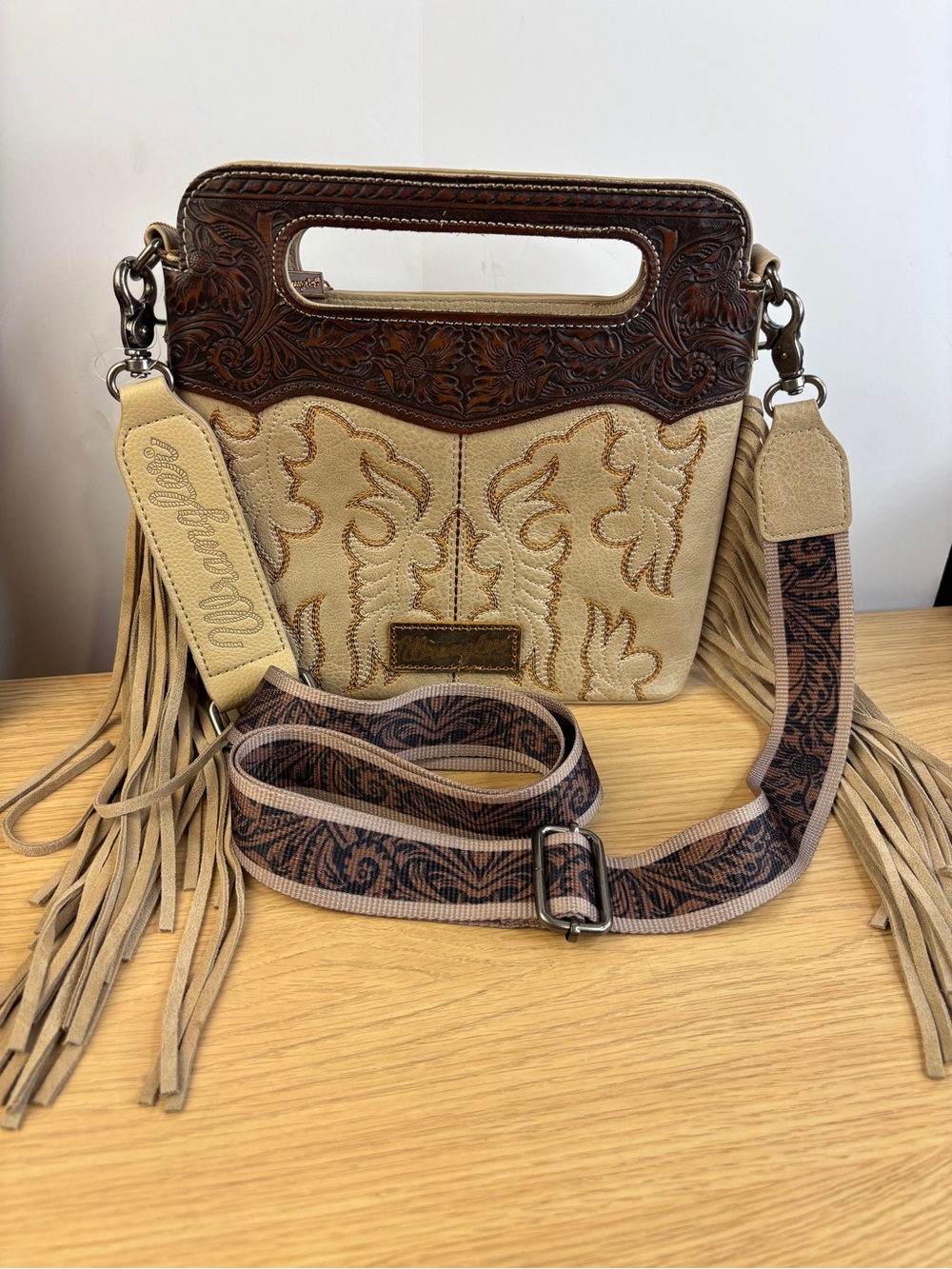 Wrangler Boot Stitched Fringe Crossbody Purse NWT
